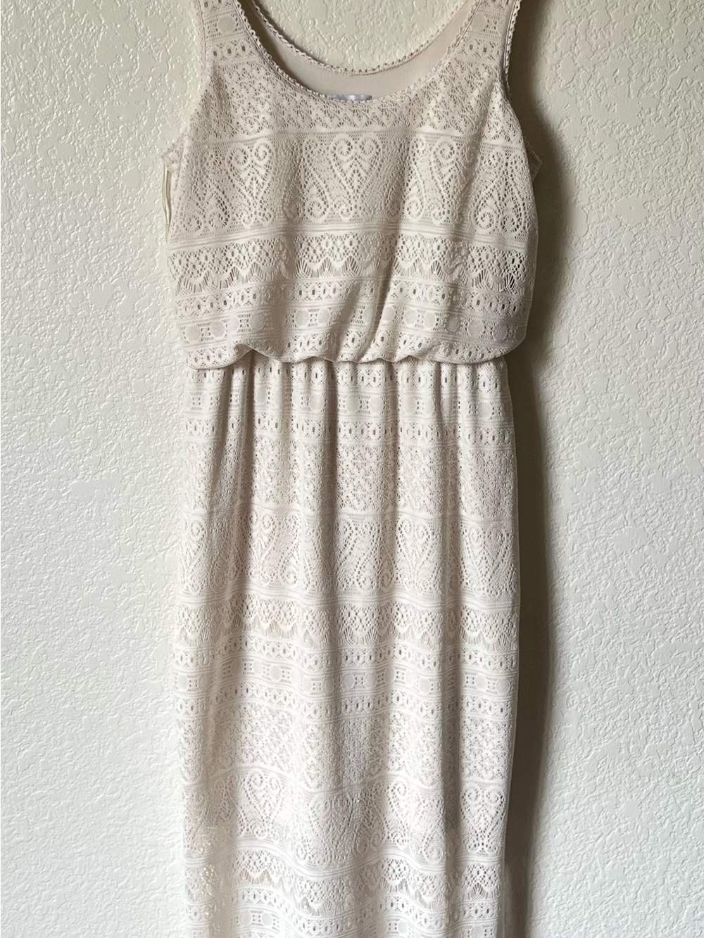 London Times Lace Maxi Dress Cream Boho Chevron Size 6
